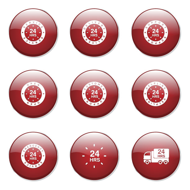 24小时服务红色矢量按钮图标设计集图片下载