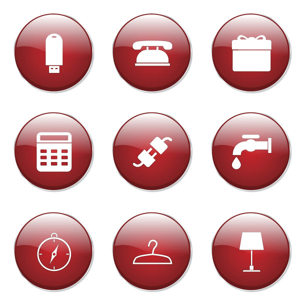 房屋设备红色矢量按钮图标设计集图片下载