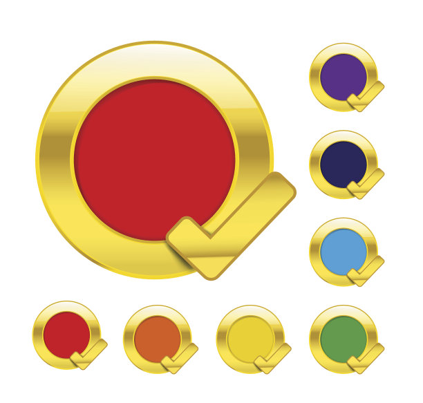 金色圆圈和检查标记空白图标孤立在白色图片下载