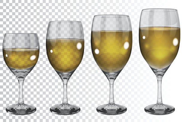 一套装白葡萄酒的透明高脚杯图片下载
