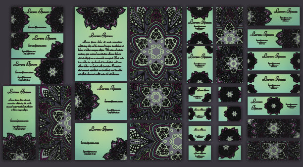 商务和邀请模板卡片集曼荼罗装饰。图片下载