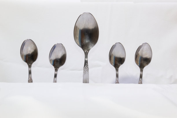 勺子和叉子放在白色的背景上图片下载