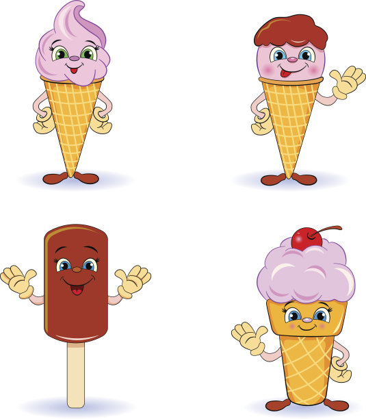 四个可爱的冰淇淋，笑脸相迎图片下载