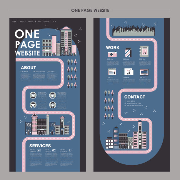 城市夜景一页网站设计模板图片下载