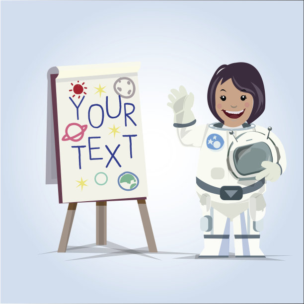 女宇航员在飞船上展示一些东西-矢量图图片下载