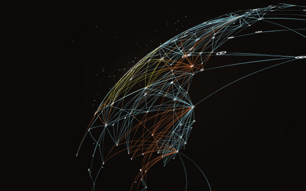 虚线连接到抽象图形，网络连接。素材图片