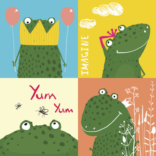 彩色有趣的卡通青蛙动物贺卡的孩子图片下载