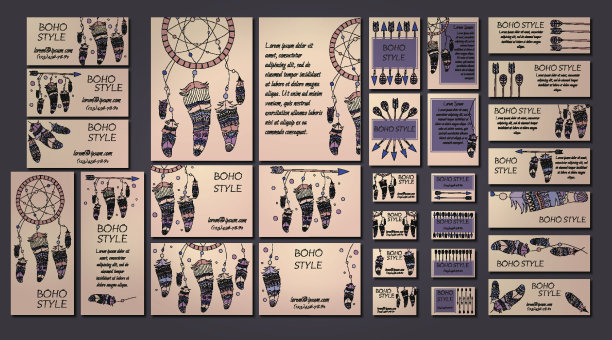 向量组抽象民族飞行与箭，捕梦网，羽毛图片下载