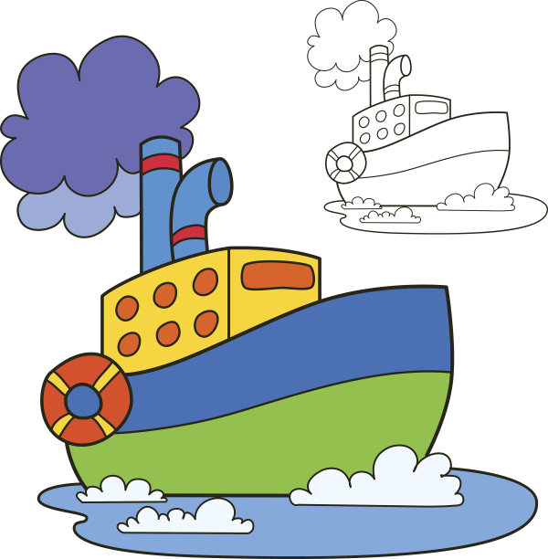 马达船。彩色书页面。卡通矢量图图片下载
