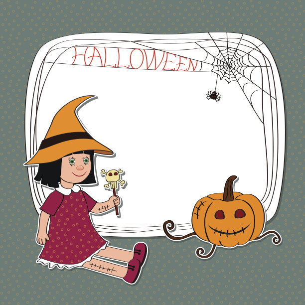 万圣节贺卡上有一个娃娃和一个南瓜图片下载