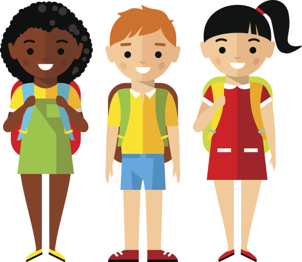 儿童角色的欧洲和非洲裔美国卡通风格图片下载