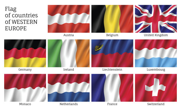 西欧国家的国旗。图片下载