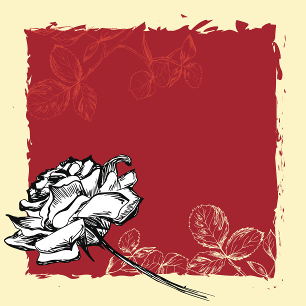 框架与浪漫手绘玫瑰和复制空间图片下载