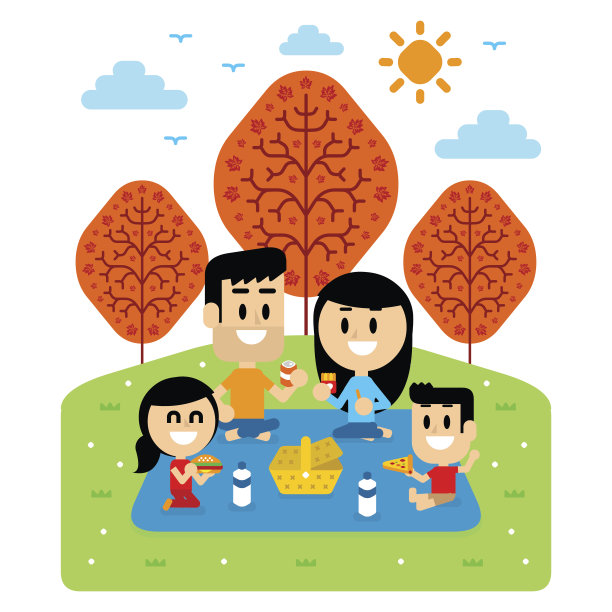 在公园里的家庭野餐图片下载