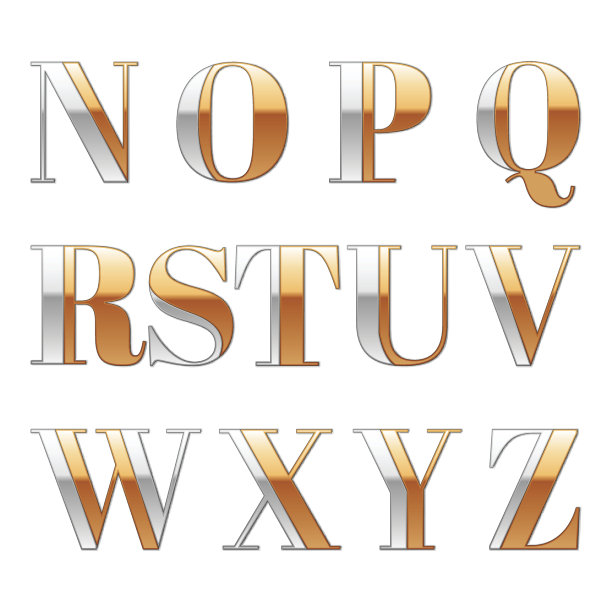 矢量金和银金属字体。标志，标志，符号，图标图片下载