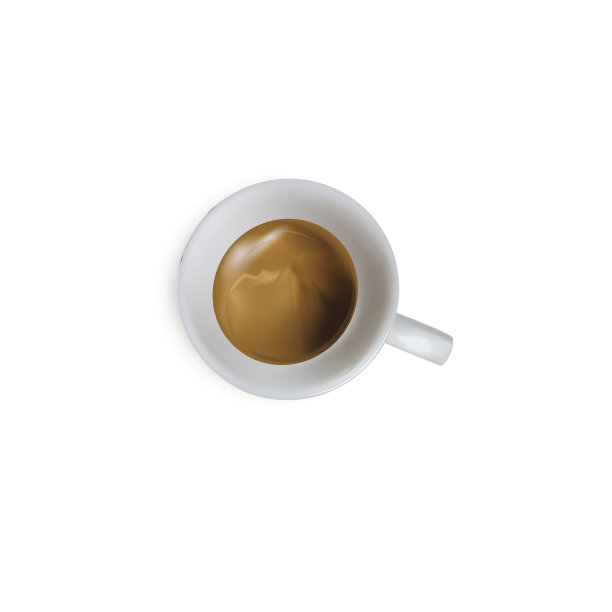 矢量杯浓缩咖啡，俯视图，碟，匙图片下载