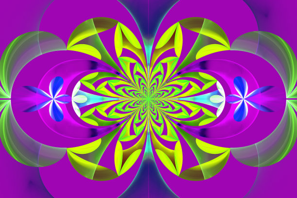 令人难以置信的对称的叶子图案。黄色和紫色调色板。图片下载