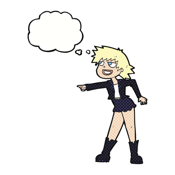 卡通女人用思想泡泡指着图片下载