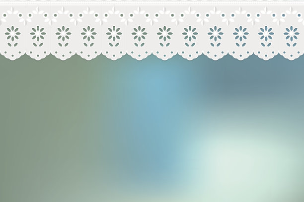 蓝色薄雾背景上的镂空窗帘。图片下载