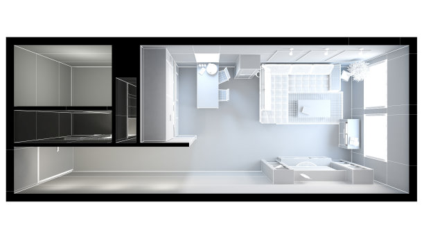 一个没有纹理的小阁楼的3D室内渲染图片下载