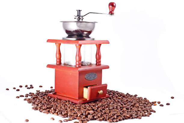 咖啡研磨机和咖啡豆的照片图片下载