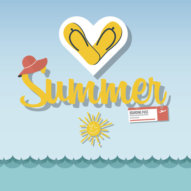 夏日沙滩上的排印。向量。图片下载