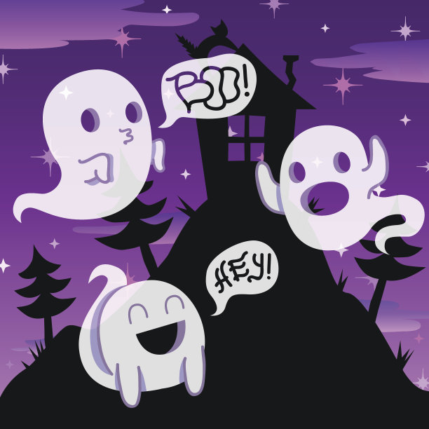 幽灵矢量夜背景与房子l和树图片下载