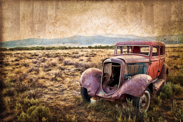 锈迹斑斑的破车，复古风格图片下载