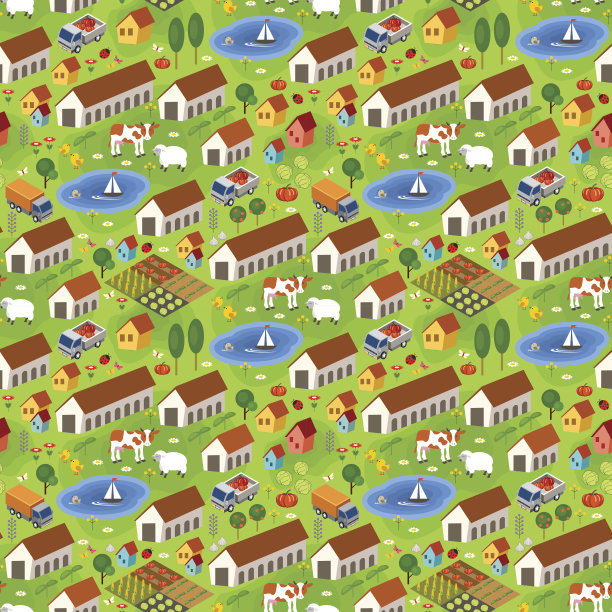 大农场主的模式。字段,动物、植物。图片下载