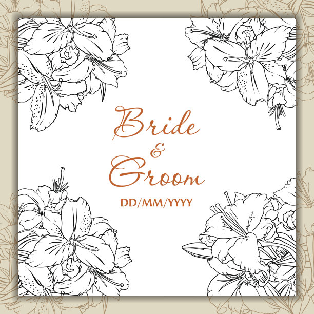 带百合花的婚礼贺卡图片下载