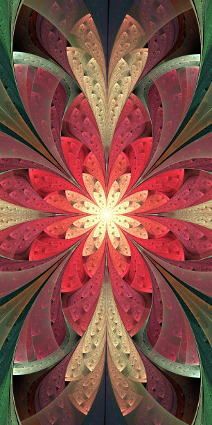 彩色玻璃窗上对称的五颜六色分形花朵图片下载