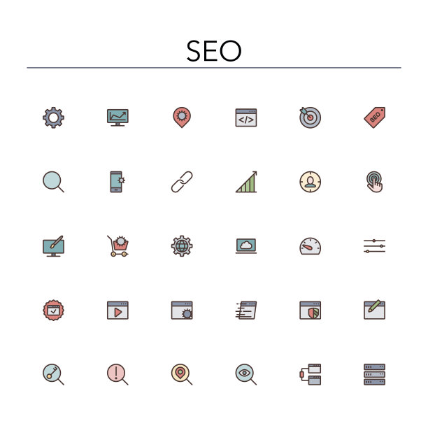 SEO彩色线条图标图片下载