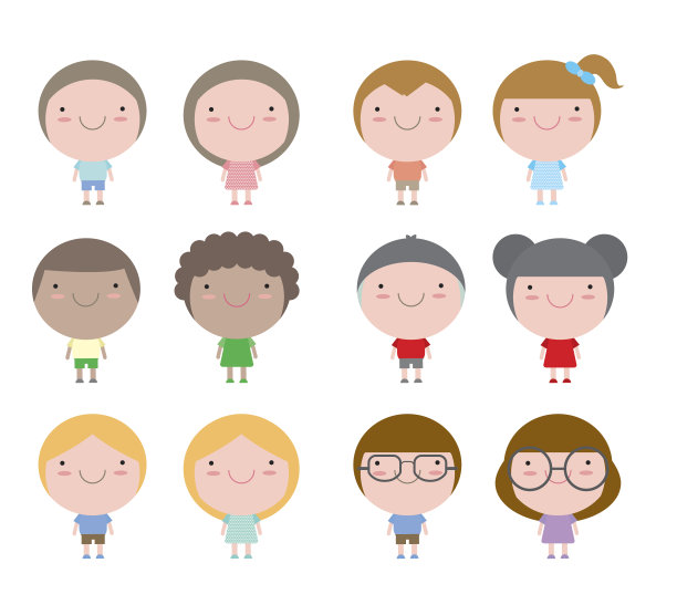 一组不同的孩子被隔离在白色背景上。不同的国籍图片下载