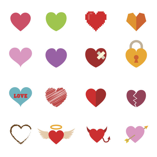 五彩缤纷的情人节心形图标图片下载