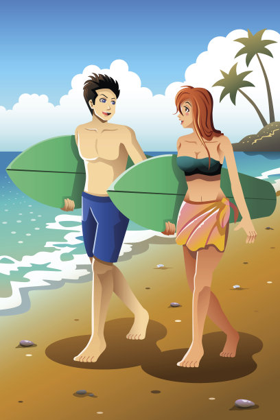 海滩上的一对冲浪者图片下载