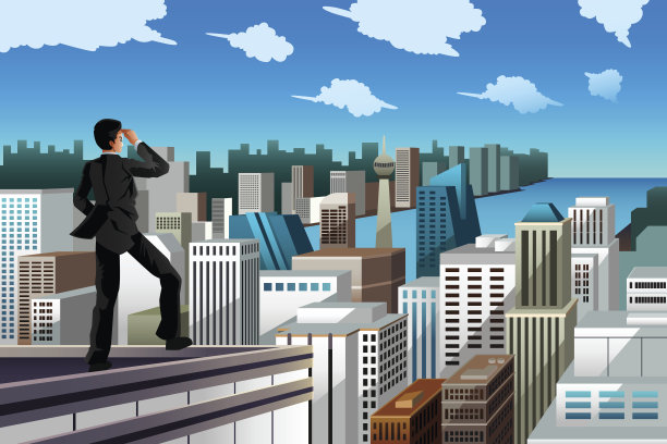 商人站在屋顶上图片下载