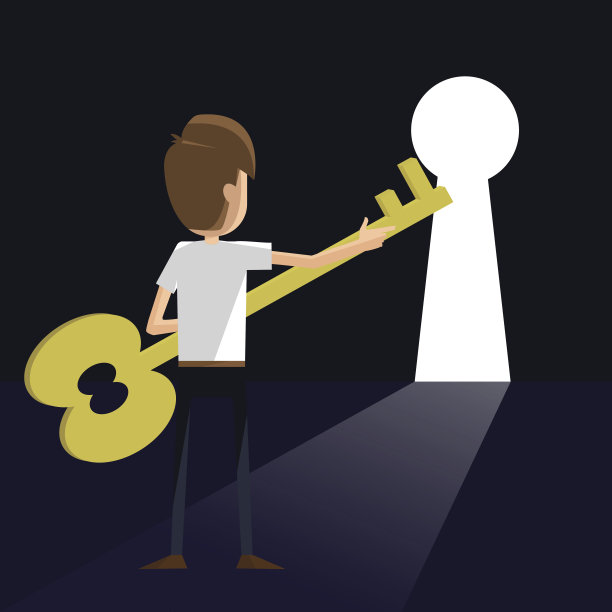 商务人士站在钥匙孔门前的剪影概念图图片下载