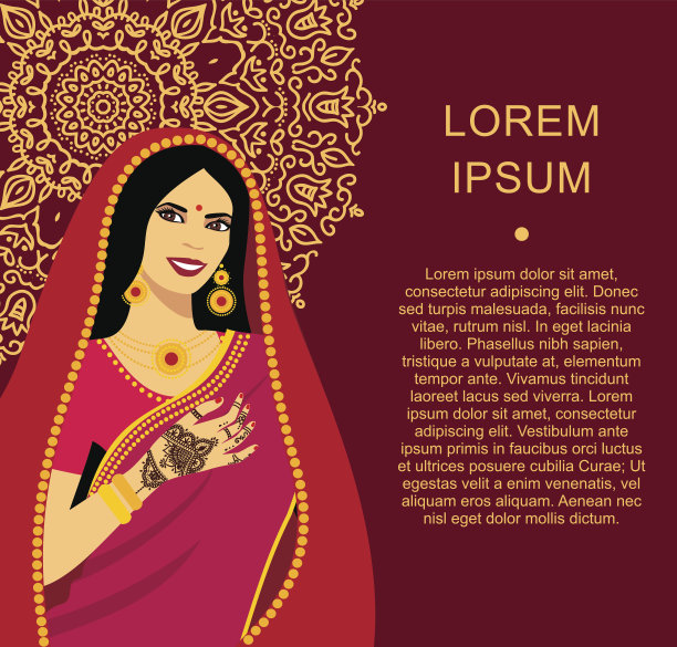 穿着纱丽的漂亮印度年轻女子。图片下载