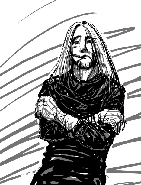 一幅叼着烟的人的画图片下载