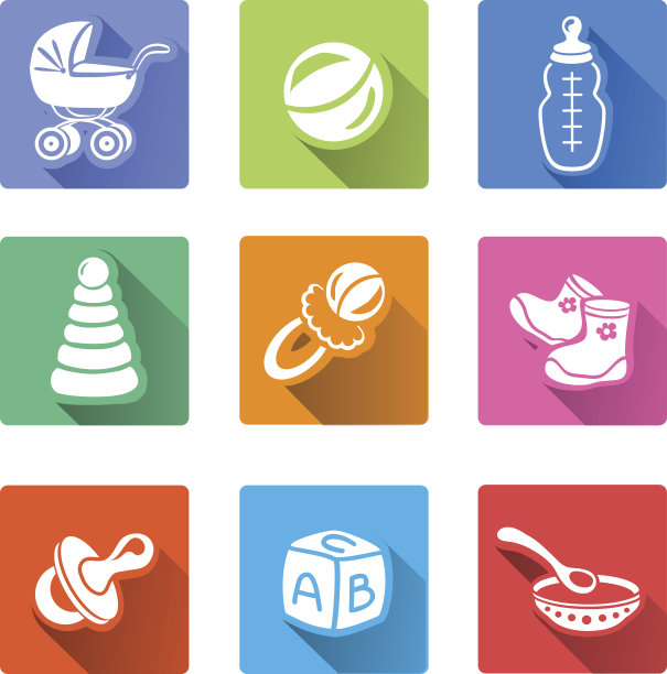 带有婴儿物品的平面图标图片下载