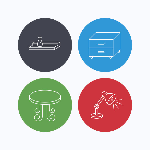 复古的桌子，灯和床头柜图标。图片下载