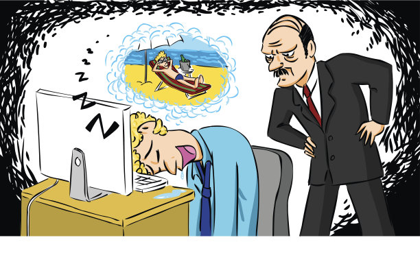 上班时睡觉的男人和在一旁看着的老板图片下载