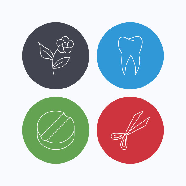 牙齿、剪刀和平板图标。图片下载