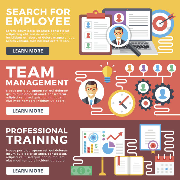 搜索员工，团队管理，职业培训平面插图集图片下载