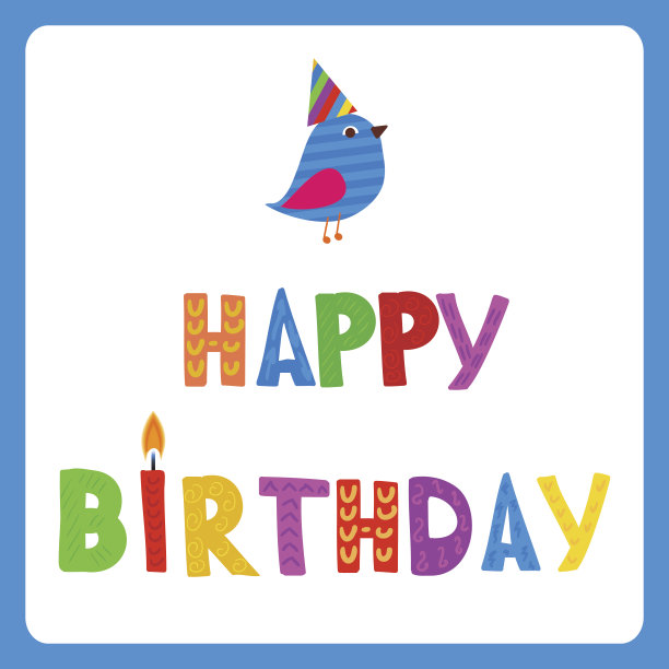 贺卡与生日蜡烛在明亮的颜色与文字生日快乐。图片下载