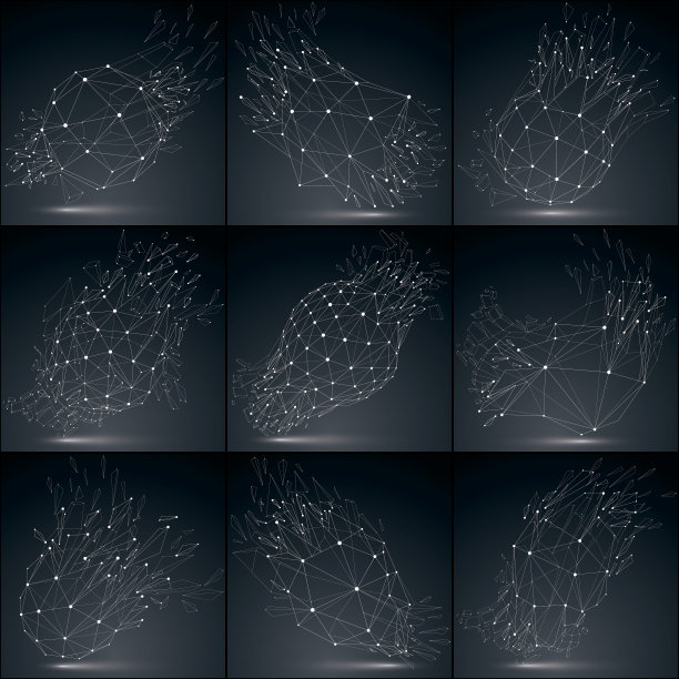 带有连接线的三维向量低多边形物体的集合图片下载