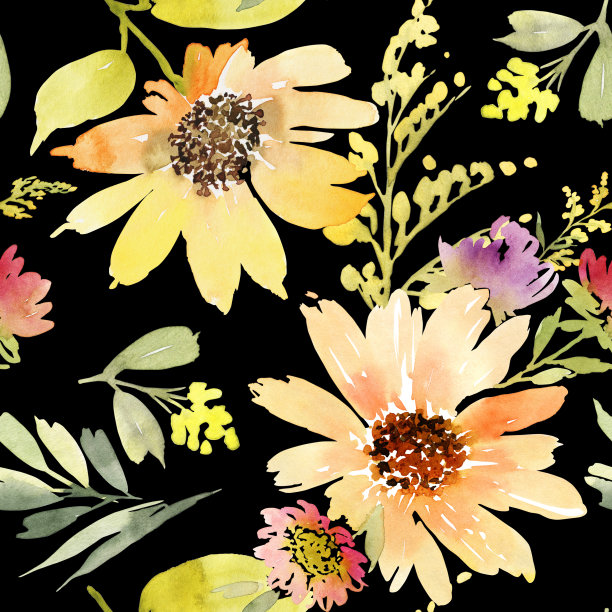 向日葵无缝模式。水彩。夏天。图片下载