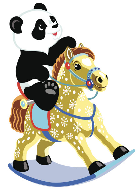 卡通熊猫骑着木马图片下载