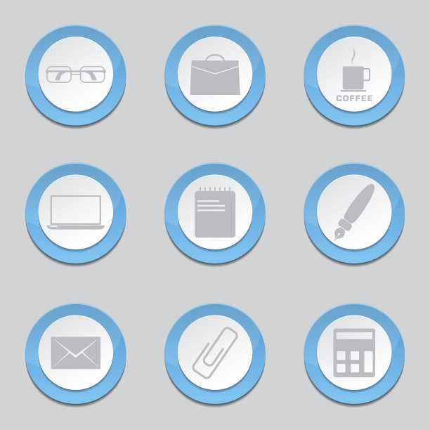 办公室工作蓝色矢量按钮图标设计集图片下载