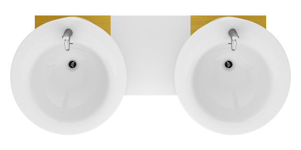 俯视图的现代双浴室水槽孤立在白色图片下载